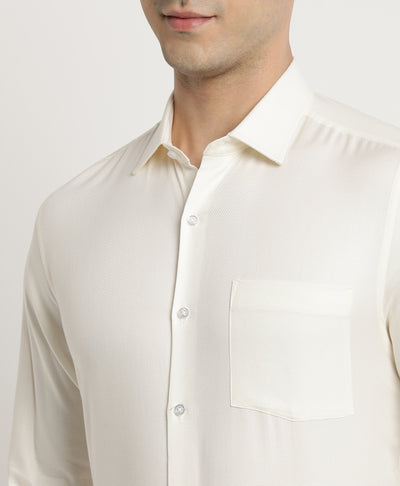 100% Cotton Cream Dobby Slim Fit Full Sleeve Formal Shirt