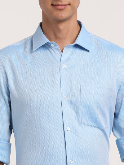 Turtle Men Giza Cotton Sky Blue Self Design Slim Fit Formal Shirts