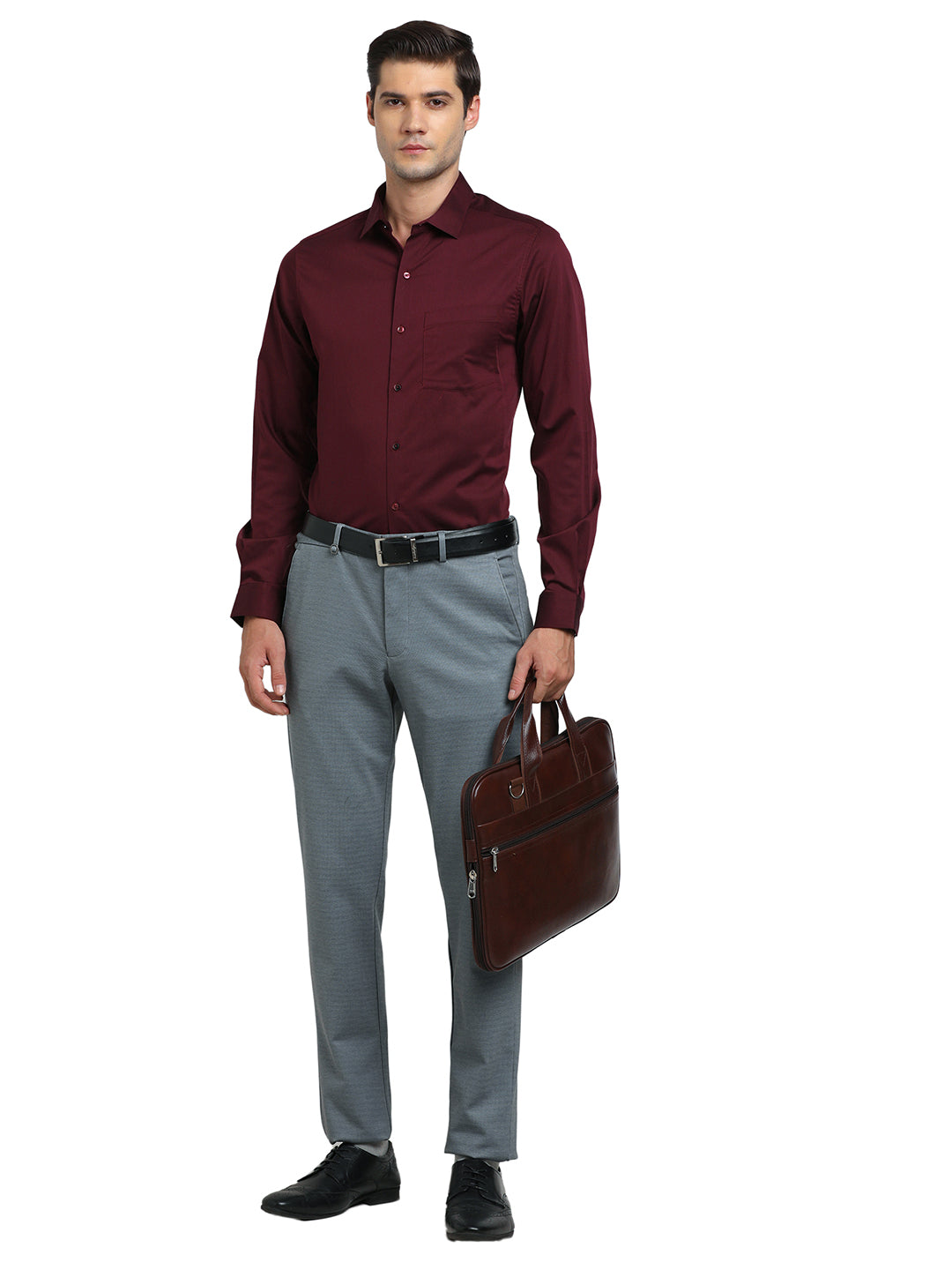 100% Cotton Maroon Plain Slim Fit Full Sleeve Ceremonial Shirt