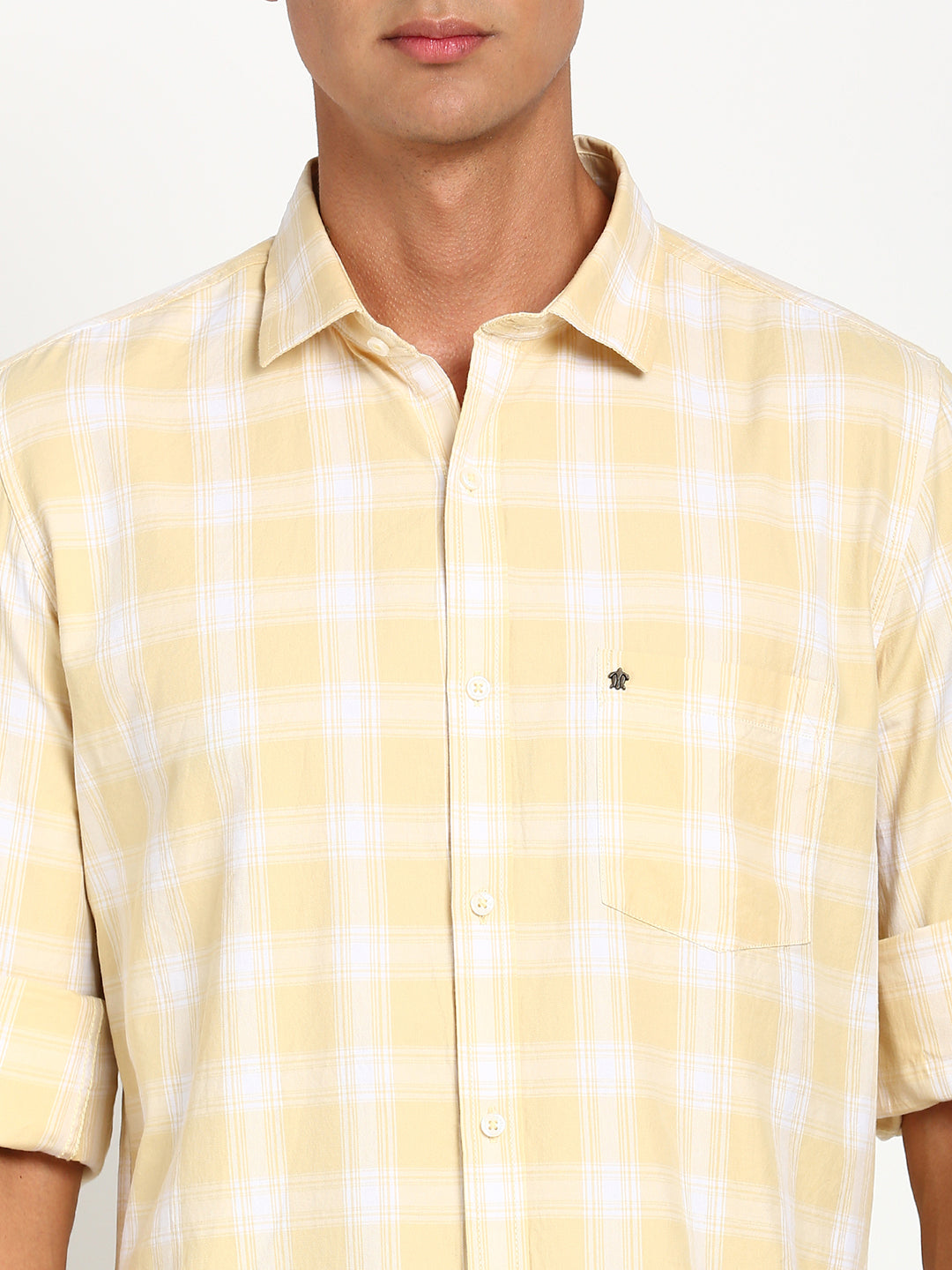 100% Cotton Yellow Checkered Slim Fit Full Sleeve Casual Shirt