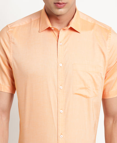 100% Cotton Orange Plain Regular Fit Half Sleeve Formal Shirt