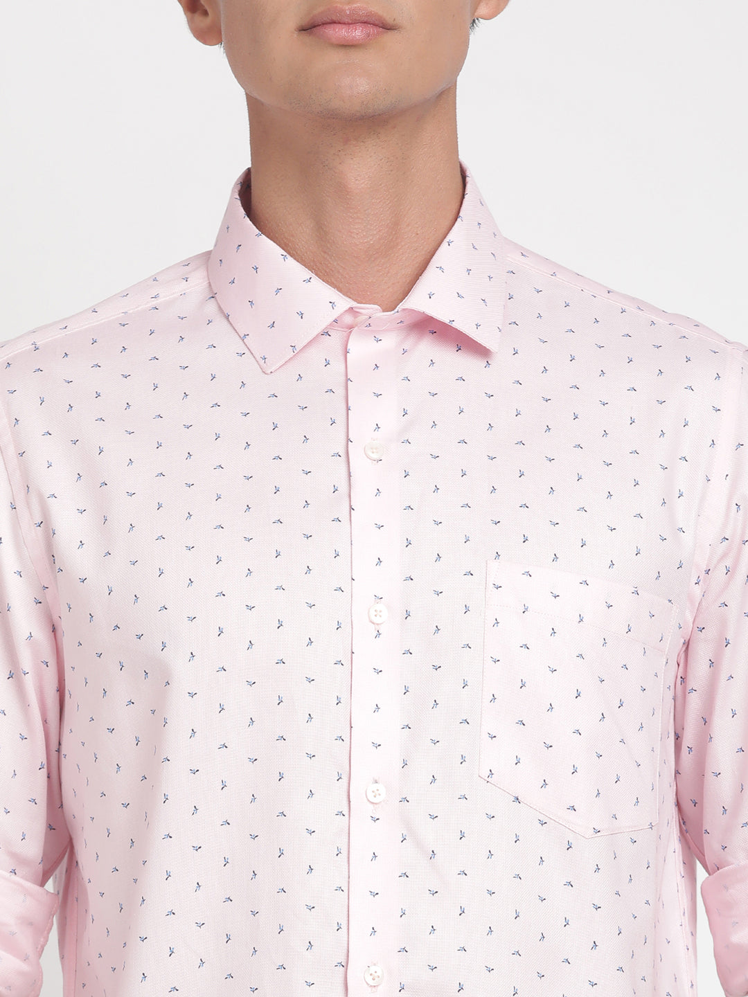 100% Cotton Light Pink Printed Slim Fit Full Sleeve Formal Shirt