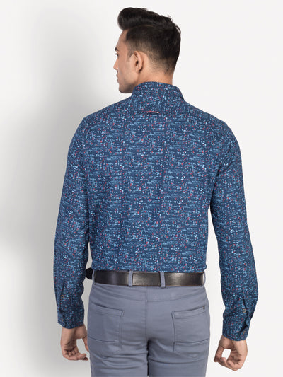 100% Cotton Navy Blue Printed Slim Fit Full Sleeve Casual Shirt