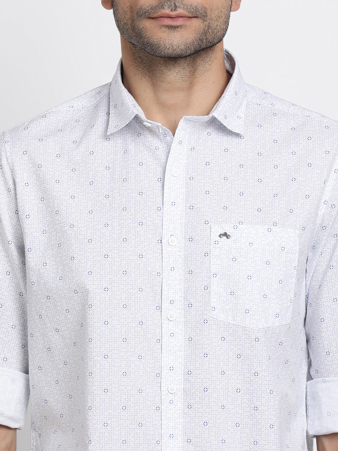 100% Cotton White Printed Slim Fit Full Sleeve Casual Shirt