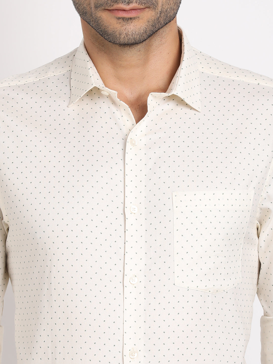 100% Cotton Cream Printed Slim Fit Full Sleeve Formal Shirt