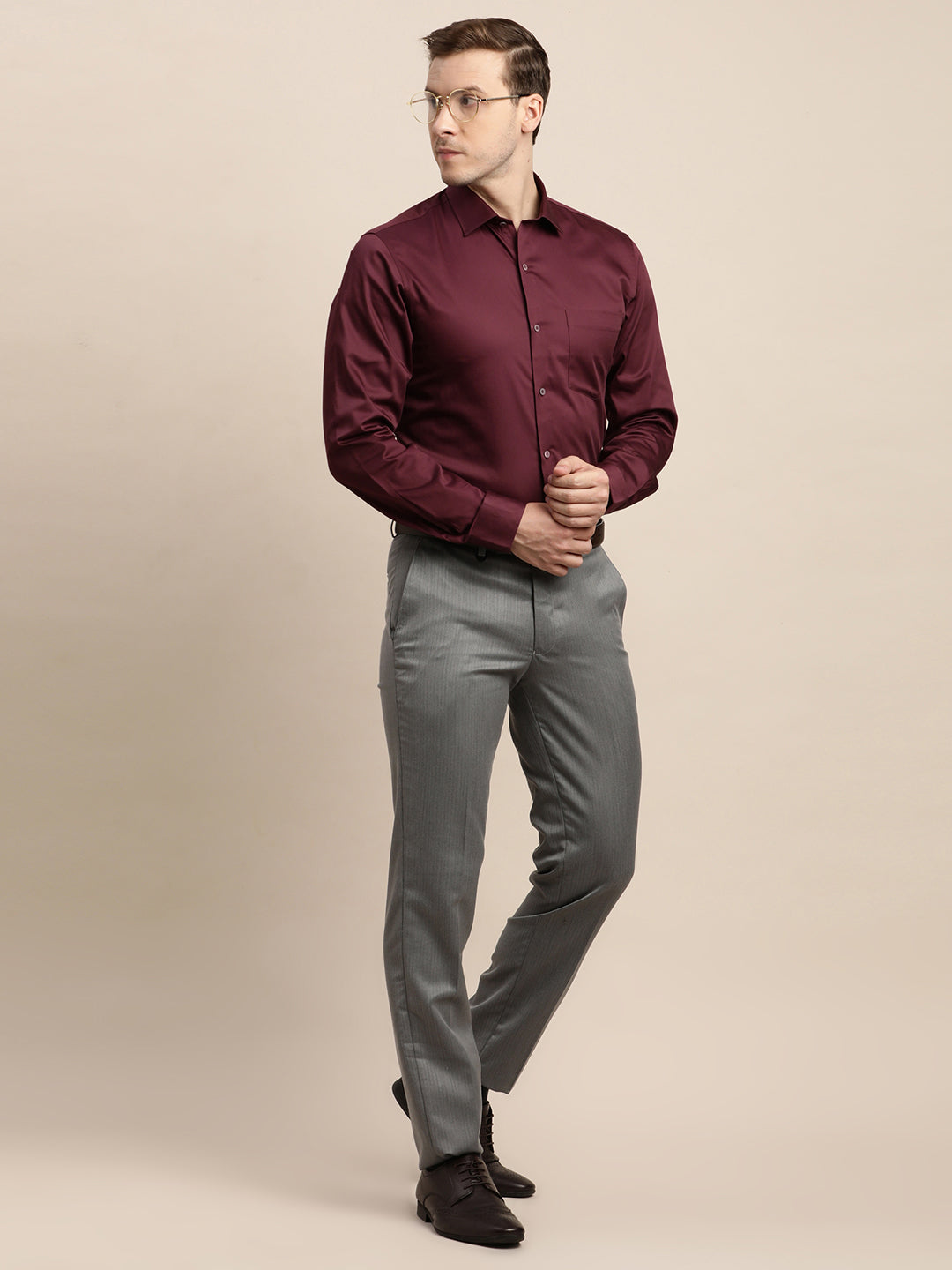 100% Cotton Maroon Plain Slim Fit Full Sleeve Formal Shirt