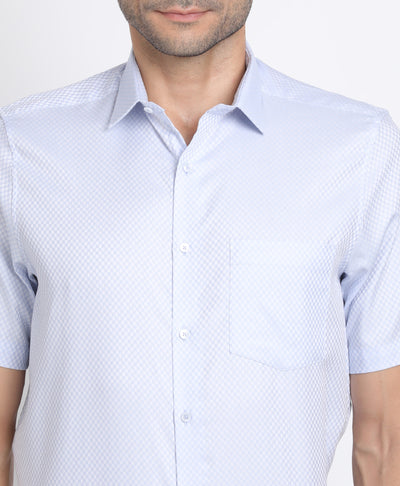 Giza Cotton Sky Blue Dobby Regular Fit Half Sleeve Formal Shirt