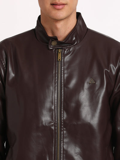 Polyurethane Dark Brown Plain Regular Fit Full Sleeve Casual Windcheater