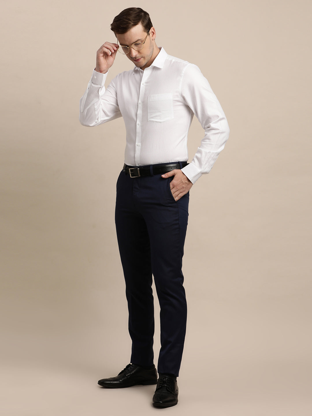 100% Cotton White Dobby Slim Fit Full Sleeve Formal Shirt