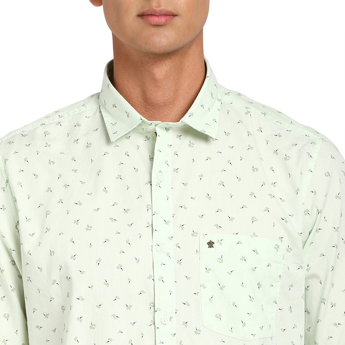 100% Cotton Green Printed Slim Fit Full Sleeve Casual Shirt