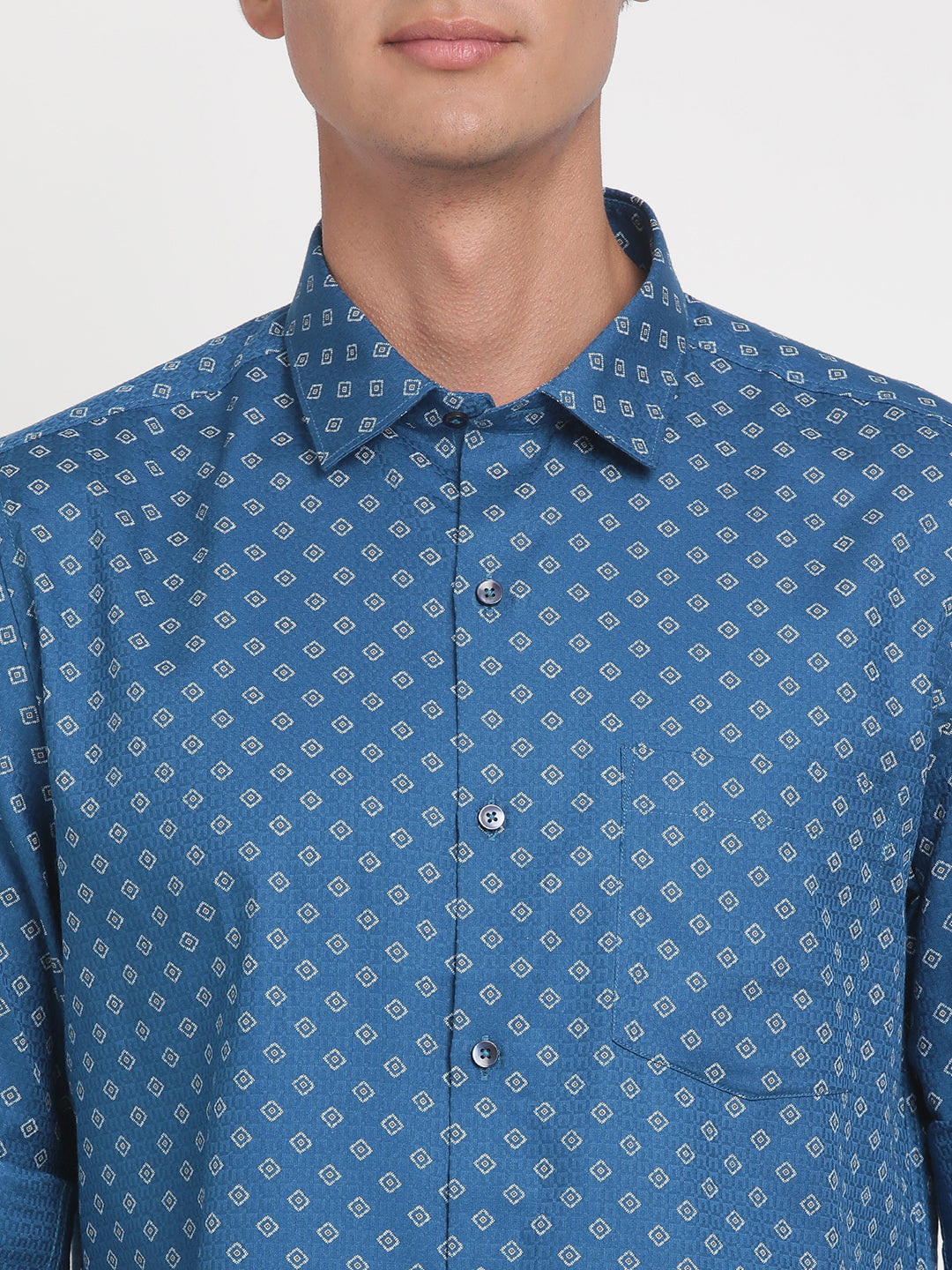 100% Cotton Blue Printed Slim Fit Full Sleeve Formal Shirt