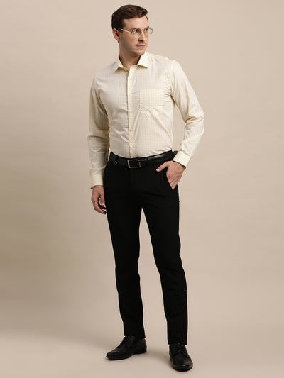 100% Cotton Cream Printed Slim Fit Full Sleeve Formal Shirt