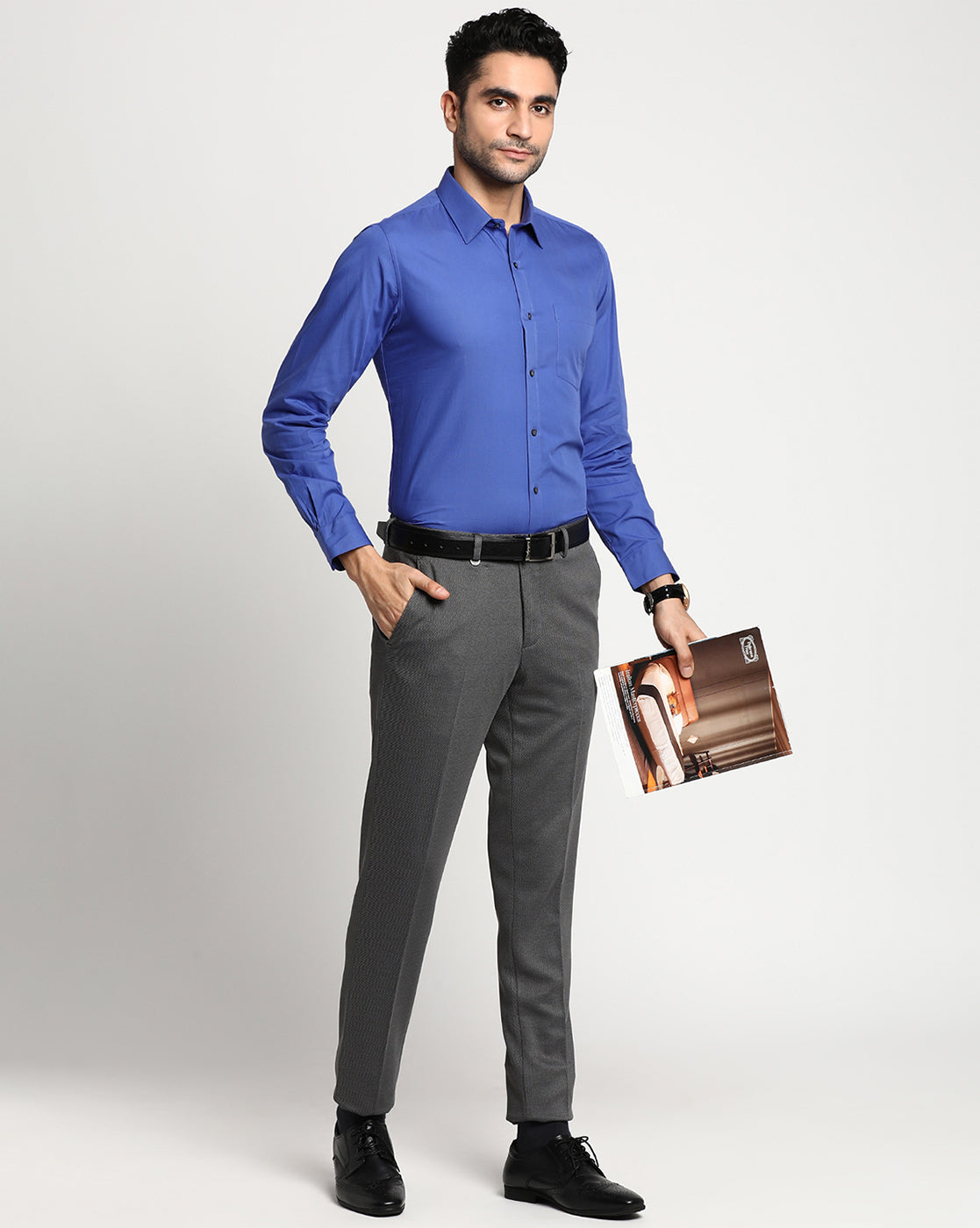 Giza Cotton Blue Plain Slim Fit Full Sleeve Formal Shirt