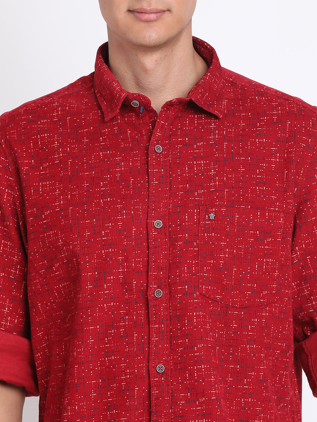 100% Cotton Red Printed Slim Fit Full Sleeve Casual Shirt