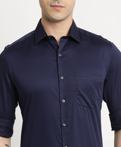 100% Cotton Navy Blue Plain Slim Fit Full Sleeve Formal Shirt