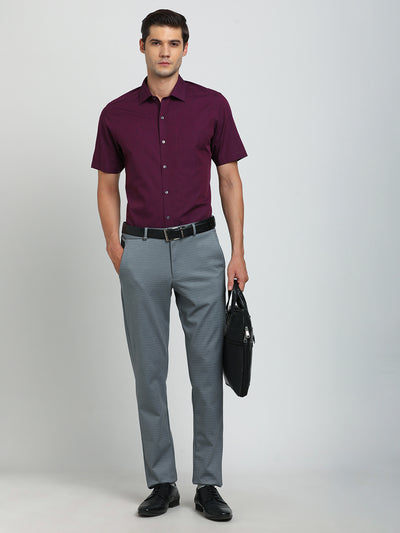 100% Cotton Purple Plain Slim Fit Half Sleeve Formal Shirt