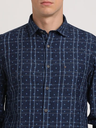 100% Cotton Indigo Blue Printed Slim Fit Full Sleeve Casual Shirt