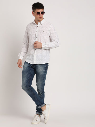 Khadi White Printed Slim Fit Full Sleeve Casual Shirt