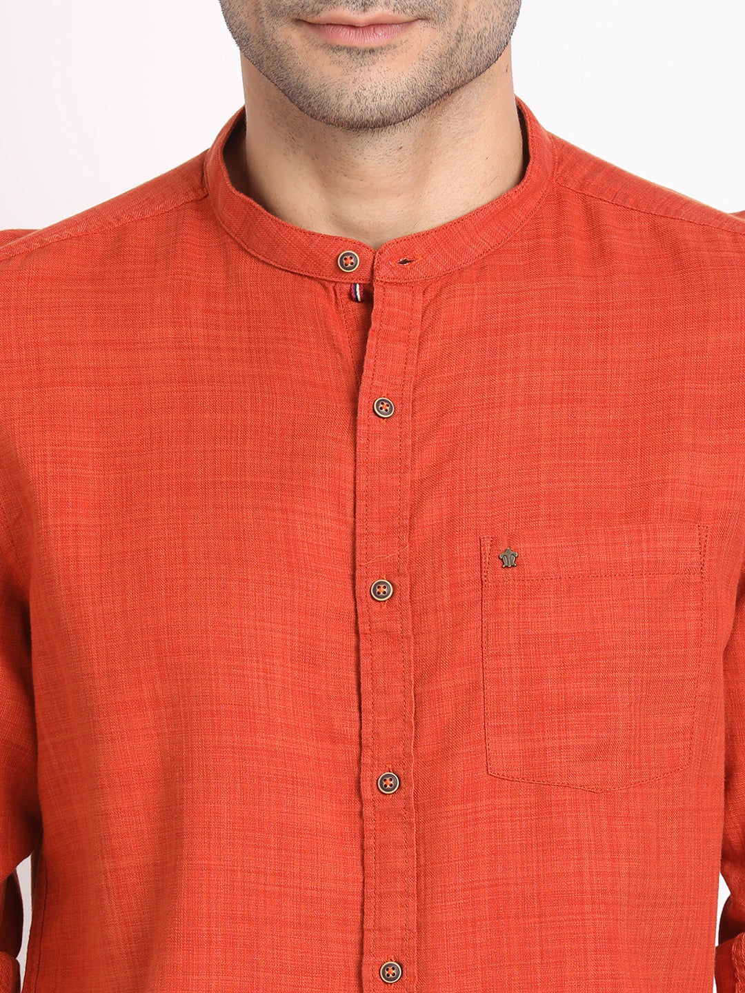 Cotton Lyocell Orange Plain Slim Fit Full Sleeve Casual Shirt