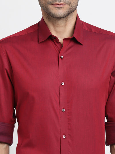 100% Cotton Maroon Plain Slim Fit Full Sleeve Ceremonial Shirt