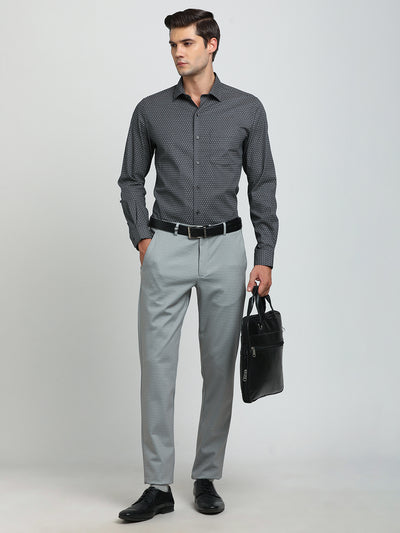 Cotton Grey Dobby Slim Fit Flat Front Ceremonial Trouser