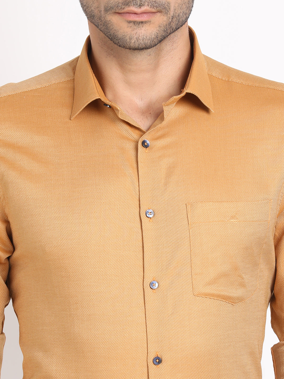 100% Cotton Mustard Dobby Slim Fit Full Sleeve Formal Shirt