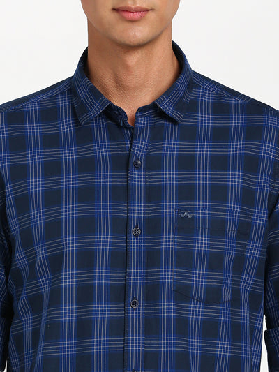 100% Cotton Navy Blue Checkered Slim Fit Full Sleeve Casual Shirt