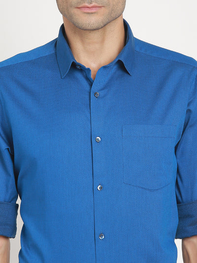 100% Cotton Blue Dobby Regular Fit Full Sleeve Formal Shirt