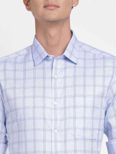 Giza Cotton Light Blue Checkered Slim Fit Full Sleeve Formal Shirt