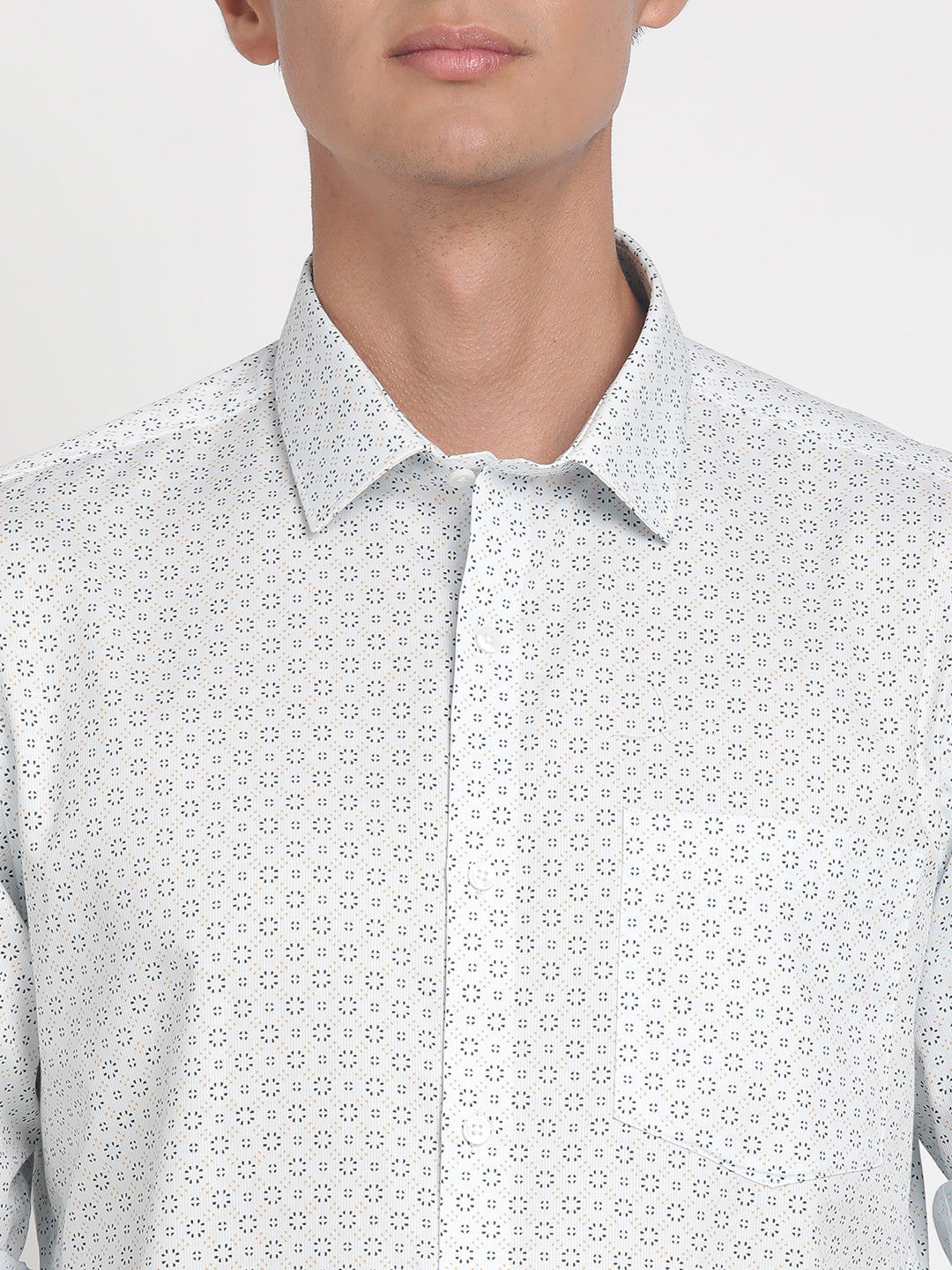 100% Cotton White Printed Slim Fit Full Sleeve Formal Shirt