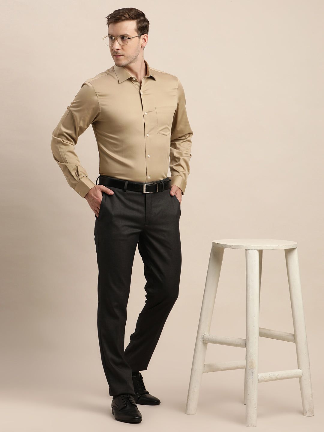 100% Cotton Khaki Plain Slim Fit Full Sleeve Formal Shirt