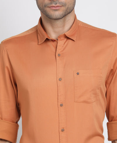 Cotton Stretch Orange Plain Slim Fit Full Sleeve Casual Shirt