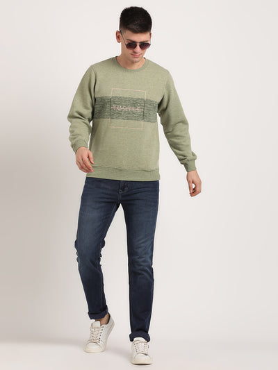 Cotton Stretch Olive Plain Regular Fit Full Sleeve Casual Sweatshirt