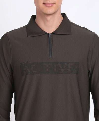 Brown Full Sleeve Polo T-Shirt for Men