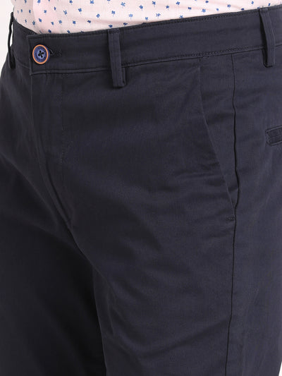 Cotton Stretch Navy Plain Ultra Slim Fit Flat Front Casual Trouser