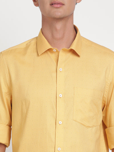 100% Cotton Yellow Printed Slim Fit Full Sleeve Formal Shirt