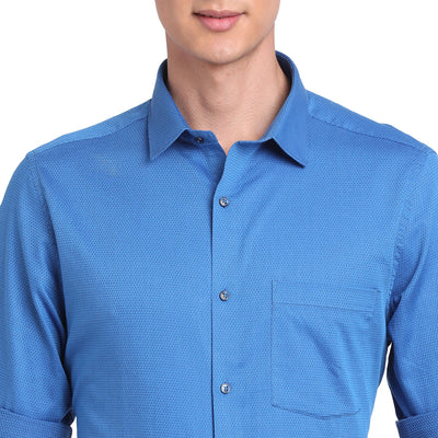 Turtle Men Giza Cotton Blue Self Design Slim Fit Formal Shirts