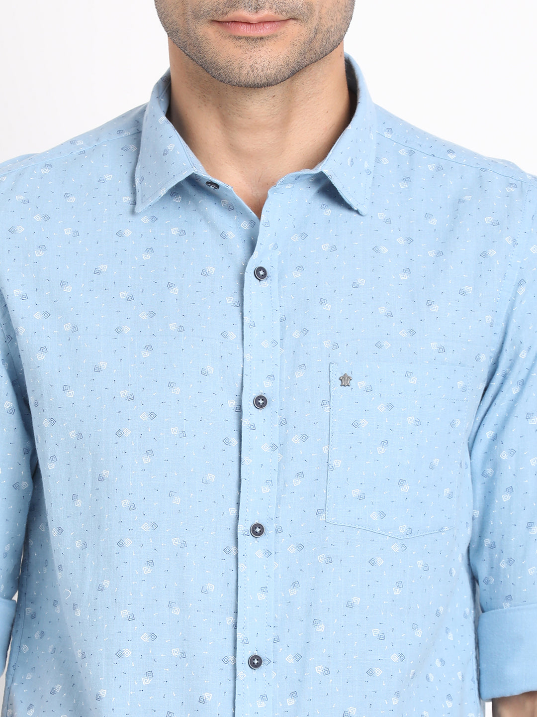 Khadi Blue Printed Slim Fit Full Sleeve Casual Shirt