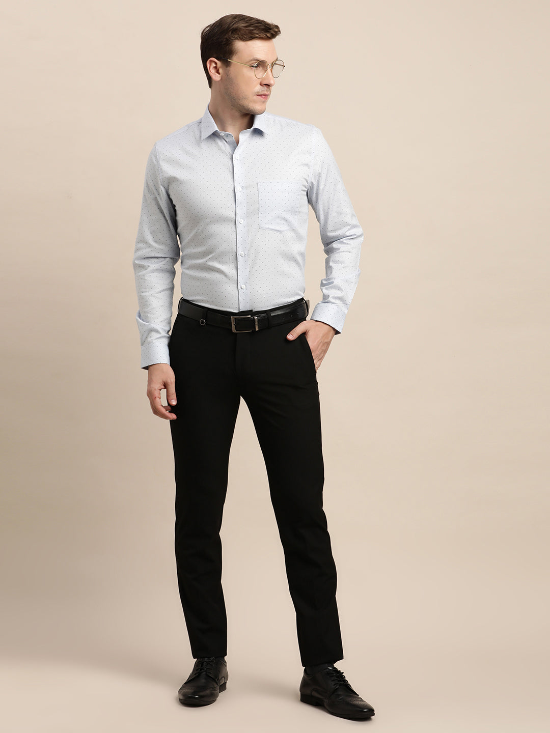 100% Cotton White Printed Slim Fit Full Sleeve Formal Shirt