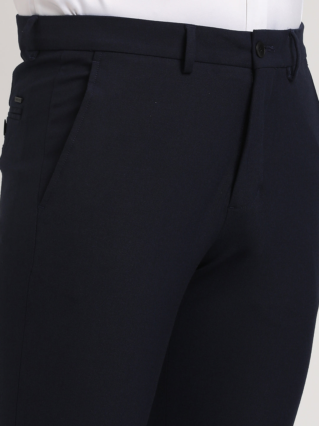 Poly Viscose Navy Blue Plain Slim Fit Flat Front Ceremonial Trouser