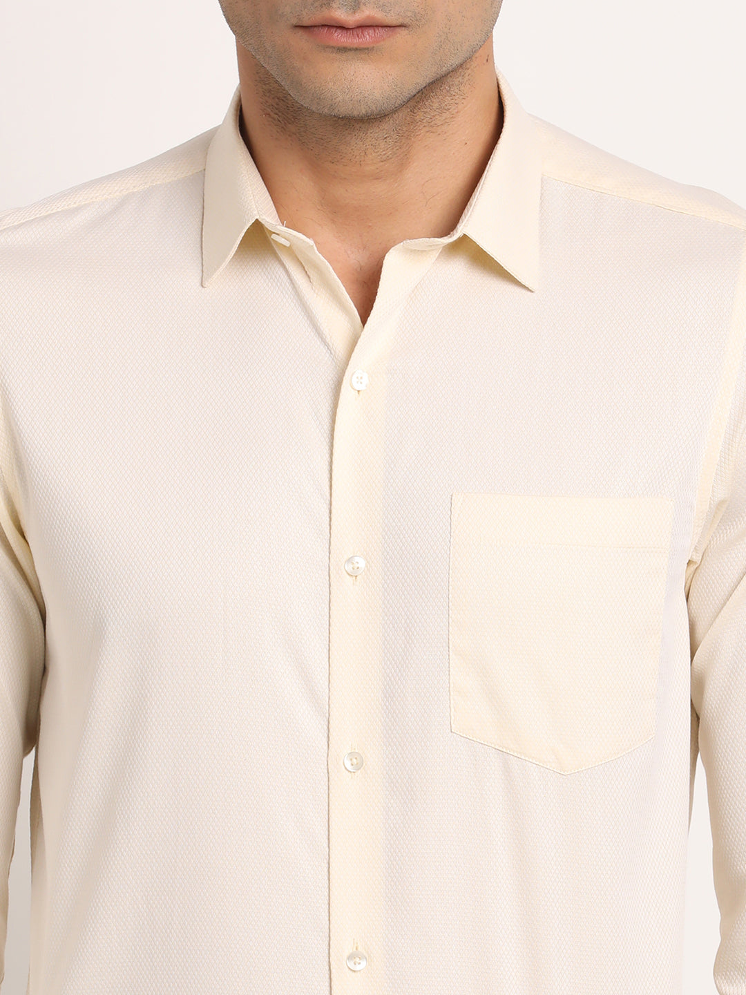 100% Cotton Beige Dobby Slim Fit Full Sleeve Formal Shirt