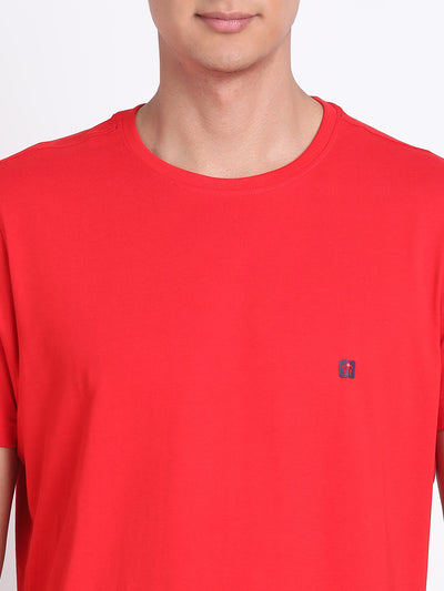 Essential 100% Cotton Red Solid Round Neck Half Sleeve Casual T-Shirt