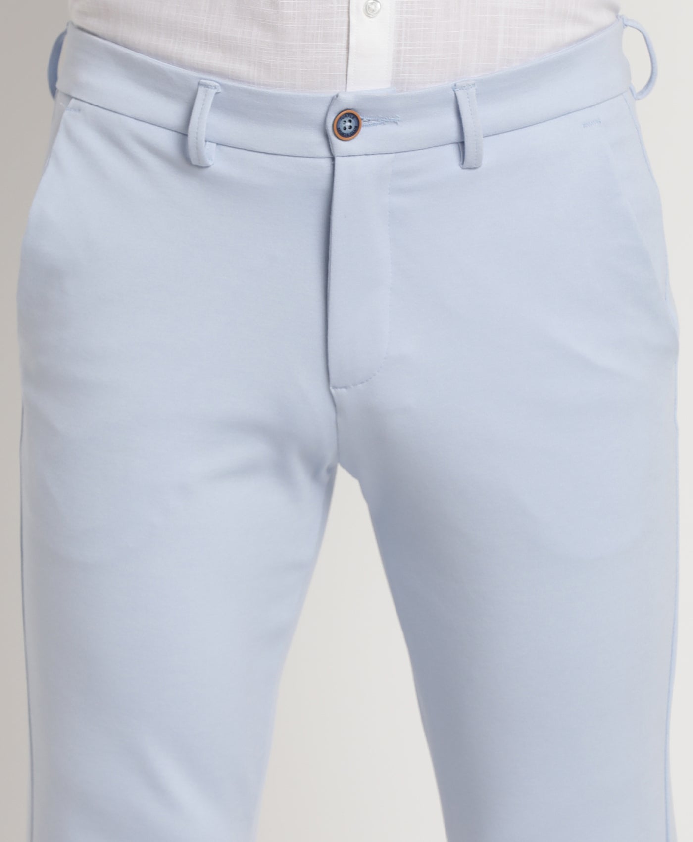 Cotton Stretch Sky Blue Plain Ultra Slim Fit Flat Front Casual Trouser