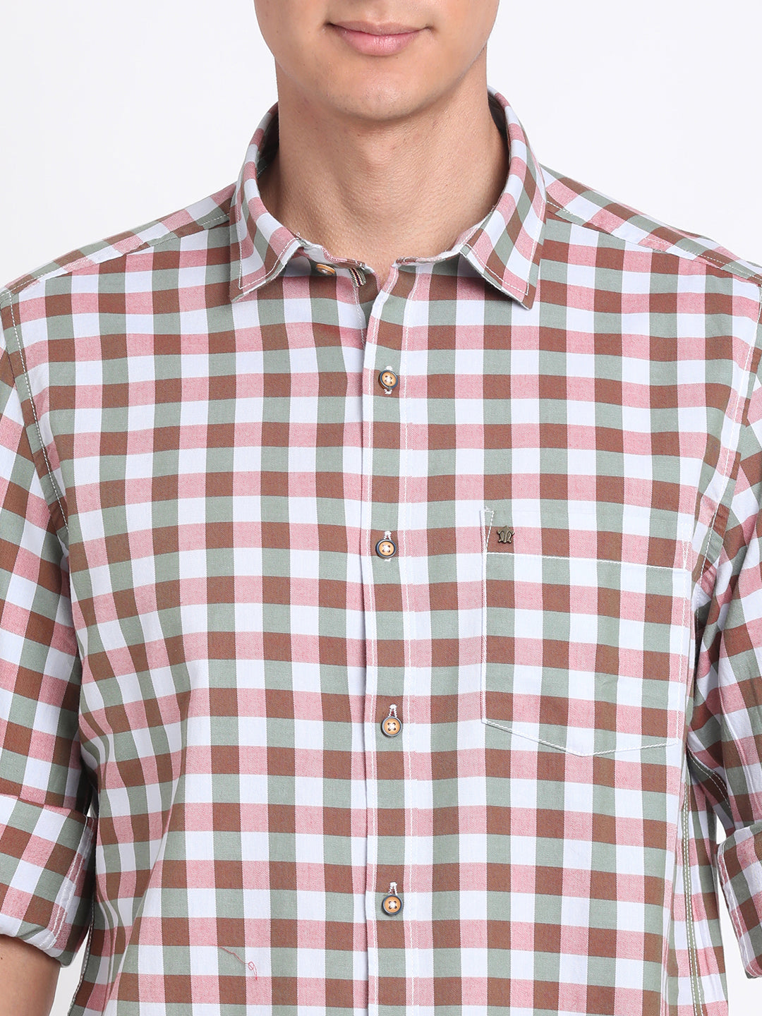 100% Cotton Pink Checkered Slim Fit Full Sleeve Casual Shirt