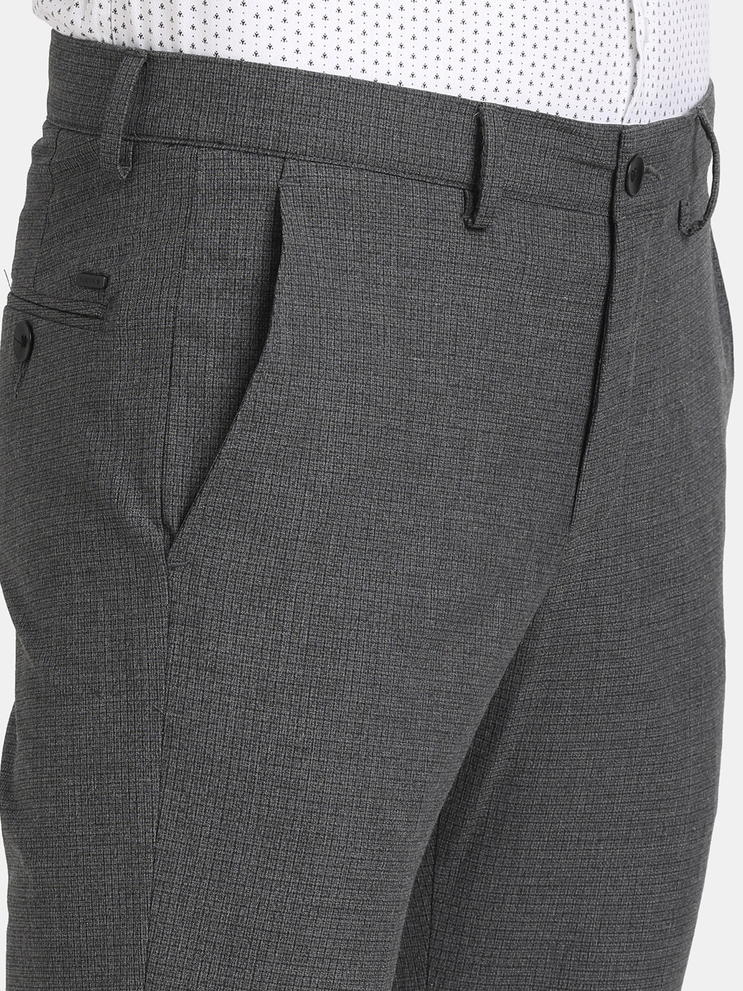 Poly Viscose Grey Checkered Slim Fit Flat Front Ceremonial Trouser