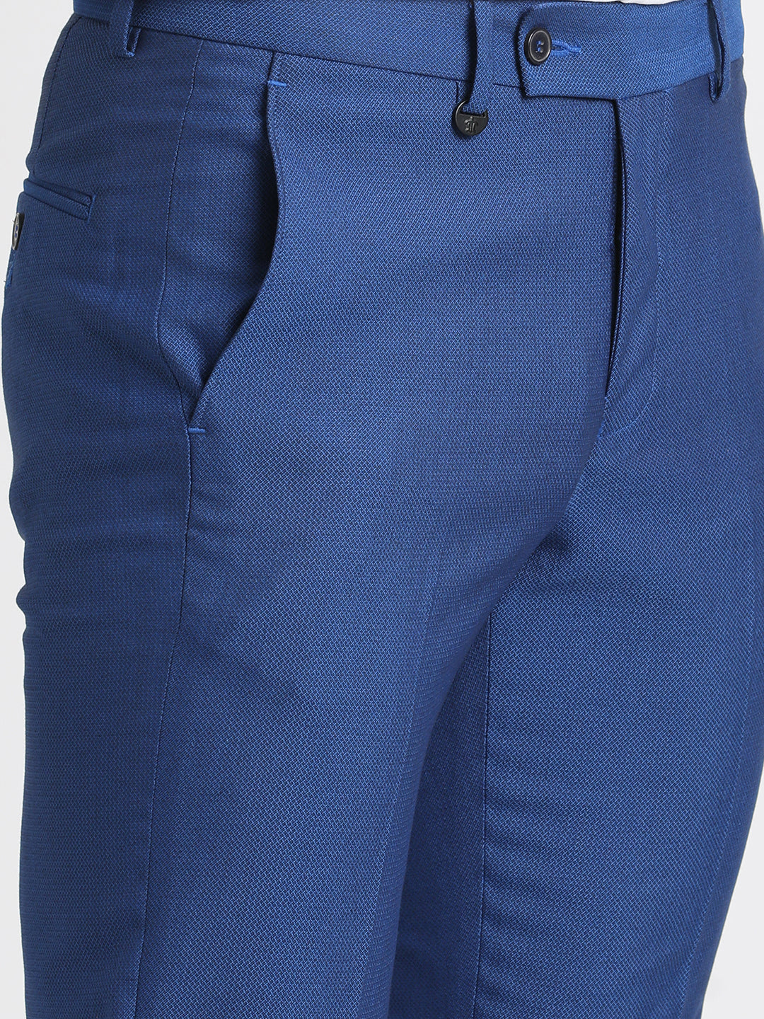 Poly Viscose Stretch Blue Dobby Ultra Slim Fit Flat Front Ceremonial Trouser