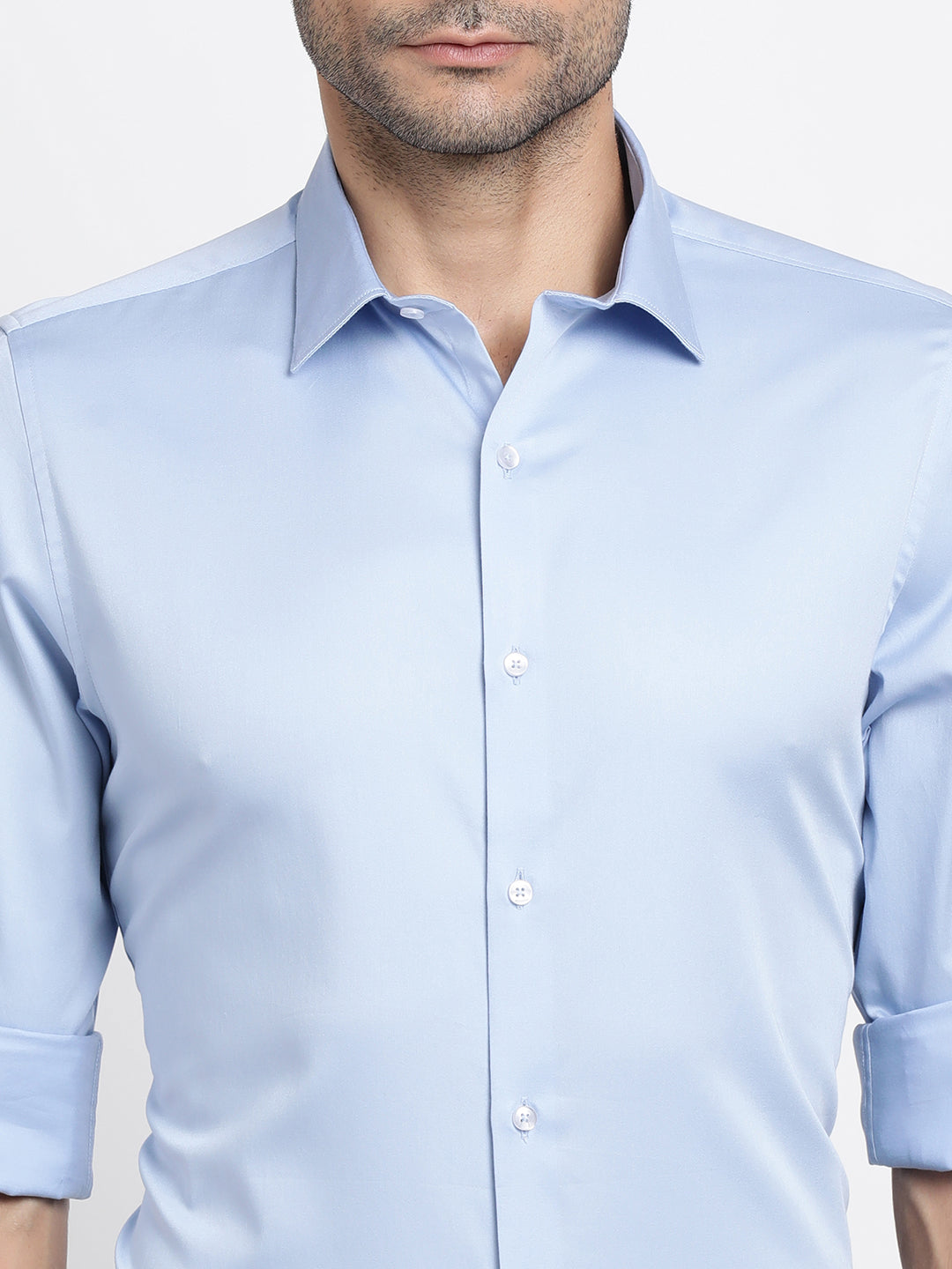Cotton Stretch Blue Plain Slim Fit Full Sleeve Ceremonial Shirt