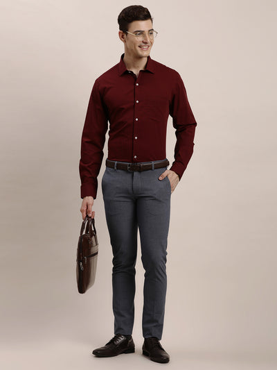 100% Cotton Maroon Plain Slim Fit Full Sleeve Formal Shirt