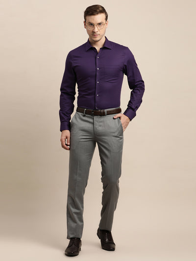 100% Cotton Purple Dobby Slim Fit Full Sleeve Formal Shirt