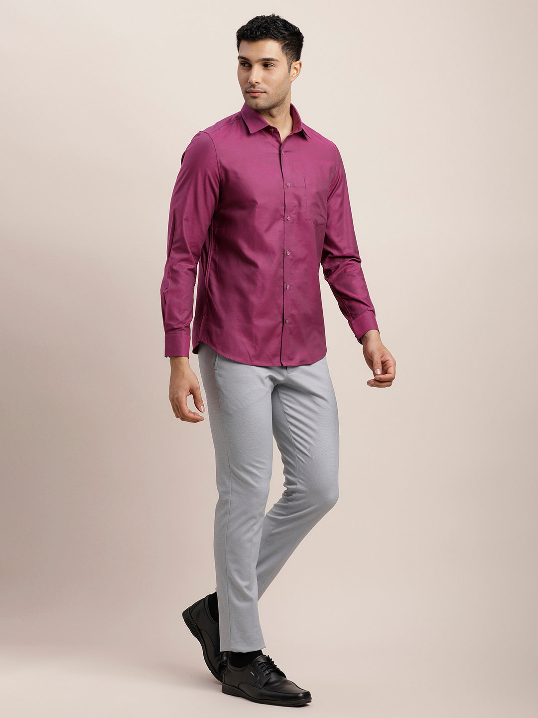 Giza Cotton Purple Dobby Slim Fit Full Sleeve Ceremonial Shirt